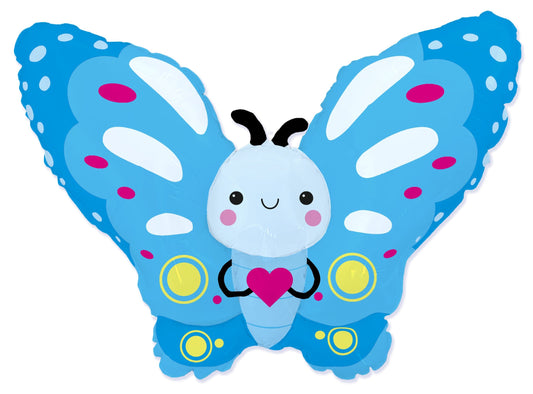 44" Cute Butterfly Blue Foil Balloon
