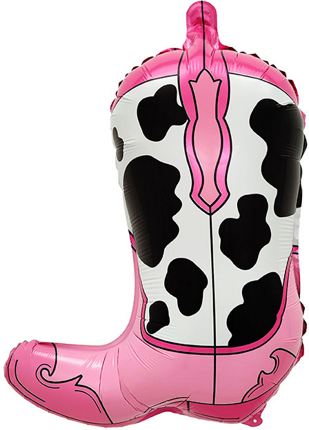 23" Pink Black Cow Cowboy Boot Foil Balloon
