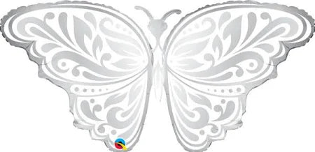 44" Silver / White butterfly Qualatex